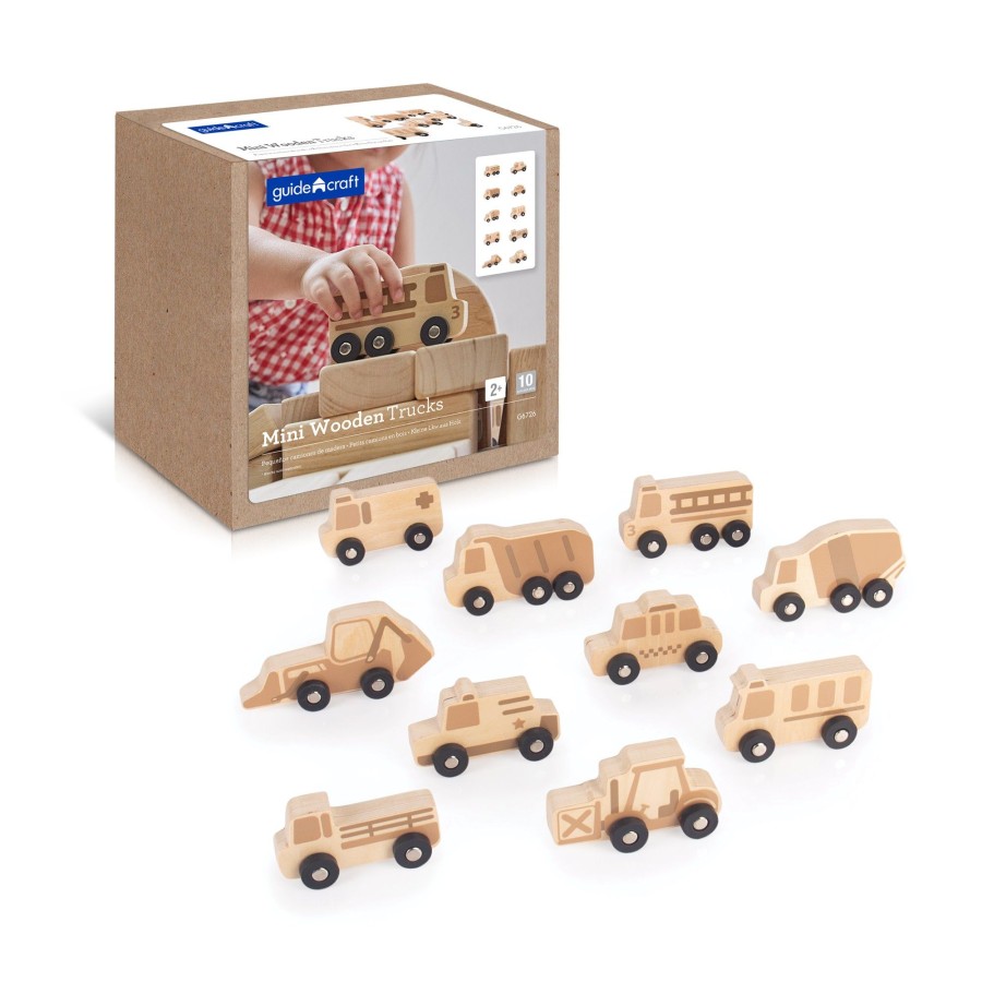 Educational Toys Guidecraft | Mini Wooden Trucks - Set Of 10